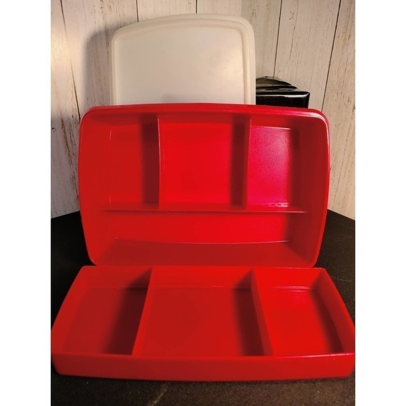 Tupperware Vintage Stow-N-Go Organization Container Set Red  (C6) - Picture 3 of 11